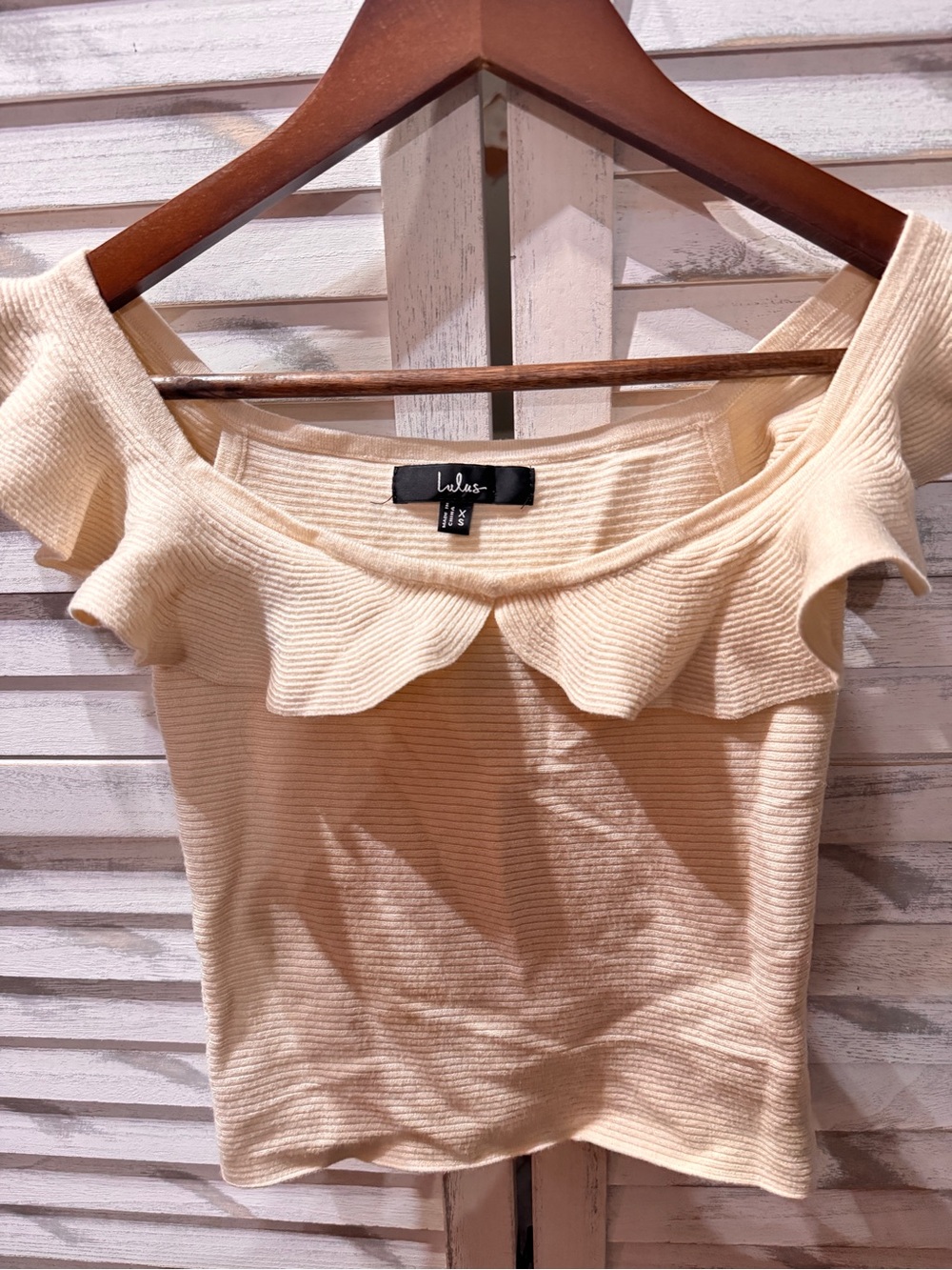 Lulu's Cream Ruffle Off-the-Shoulder Ribbed Camisole